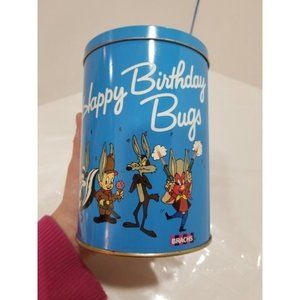 1989 Warner Bros Vintage Loony Tunes Happy Birthday Bugs Blue‎ Tin